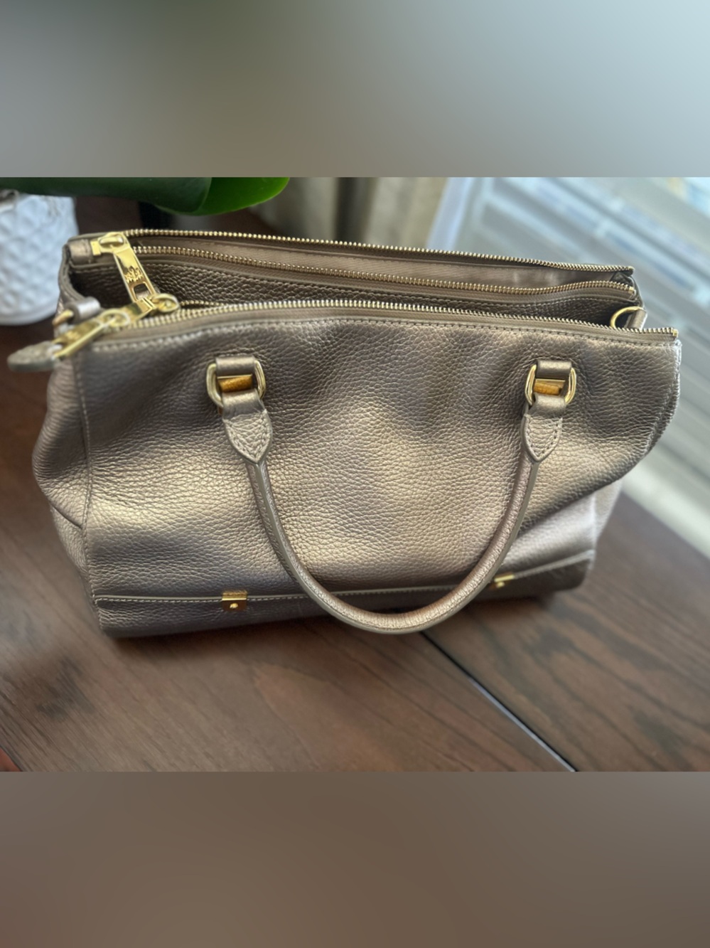 Lauren Ralph Lauren Metallic Pewter Pebbled Leather Satchel - Picture 10 of 16